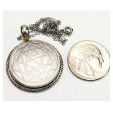 Sterling Silver Sri Yantra Quartz Pendant Necklace