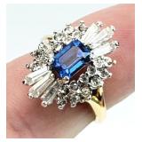 18K Gold Electroplate Sapphire Ring Size 7.75