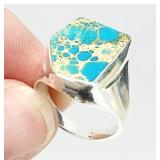 Turquoise Sterling Silver Sz 8, RING 8.94 grams