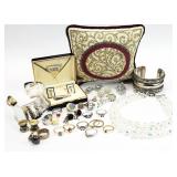 30pc Vtg. Jewelry, Earrings, Rings, Bracelets +