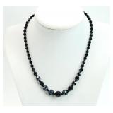 16" Black Glass Beaded Necklace
