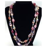 Vintage 2 Strand JONNE Pink Glass Bead Necklace