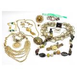 12pc Vtg. Gold Tone Jewelry, Watch, Necklace +
