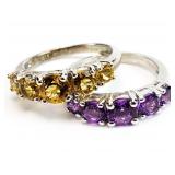 2) .925 Sterling Silver Gemstone RINGS 5.77 grams