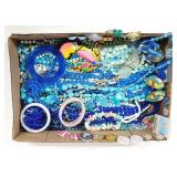 Beach Jewelry Box Lot, Blues Necklaces, Earrings