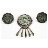 3pc Taxco Mexico Sterling Silver Brooch, Earrings