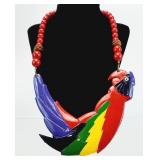 Vtg. 19" Red Beaded Tropical Parrot Necklace