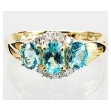 14K GOLD Blue Topaz Diamond RING 2.86 grams