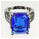 Silver Tone Blue Sapphire Costume Jewelry RING