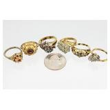6 Gold Tone Costume Jewelry Size 7 Rings