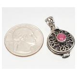 .925 Sterling Silver Ruby Necklace Pendant 5.59g