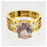14K Gold Electroplate Amethyst Stone Ring