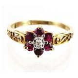 10K GOLD Ruby & Diamond RING Size 5, 1.45 grams