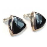 Modernist Sterling Silver Triangular Onyx Earrings