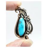 Artist Signed Sterling Silver Turquoise Brooch Pin
