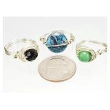 3 Silver Tone Costume Jewelry Gemstone 7.5 Rings