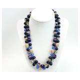 18" Blue Glass, Enameled Beaded Necklace