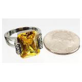Silver Tone Size 9 Citrine Gemstone RING
