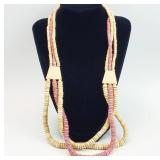 24" Vtg. Pink, Beige Beaded Necklace