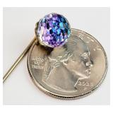 Vtg Jewelry Aurora Borealis Crystal Ball Lapel Pin