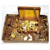 Vtg. Gold, Yellow Tone Costume Jewelry Box Full