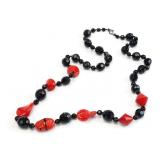 24" Black, Red Glass Beaded Necklace
