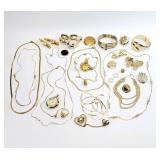 27pc Vtg. Gold Tone Jewelry Necklace, Bracelet +