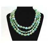 Vtg. 13" Green Glass 3 Strand Choker Necklace