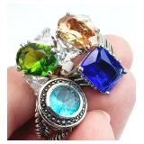 4 Silver Tone, Size 5 Gemstone Marcasite Rings