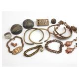 17pc Vtg. Copper Jewelry, Bracelets, Earrings +