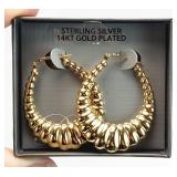 14K Gold Plate Sterling Silver Hoop Earrings 3.81g