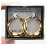 14K Gold Plate Sterling Silver Hoop Earrings 3.84g