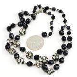 16" Black Glass & Rhinestones Beaded Necklace