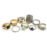 9) Vtg. Rings, 1) 18K Gold Filled Tigers Eye as is