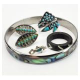 6pc Vtg. Turquoise, Abalone Jewelry Lot