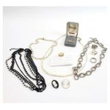 11pc Vtg. Costume Jewelry Necklace, Cameo, Rings +
