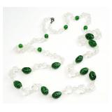 36" Green & Clear Glass Beaded Necklace .925 Clasp