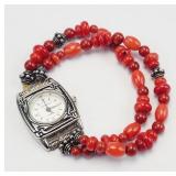 Silpada Sterling, Coral Beaded Band Ladies Watch