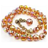 13" Iridescent Amber Glass Beaded Necklace