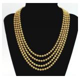 16" Gold Tone 3 Strand Metal Bead Necklace