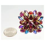Vtg. Mid Century Iridescent Rhinestone Brooch