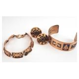 4pc Vtg. Copper Thunderbird Bracelets, Earrings