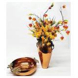 2pc Hammered Copper Vase, Center Bowl w/ Flowers