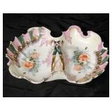 Antique Hand Painted Porcelain Floral Lobster Dish