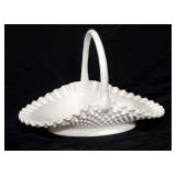 Vtg. FENTON White Milk Glass Hobnail Basket