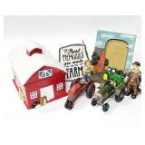 7pc Country Farm Decor, Cookie Jar, Tractors, Figs