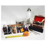 Office, Desk Supplies, Pens, Staplers, Lamp +