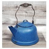 Vtg Blue Graniteware Tea Kettle, Coffee Pot