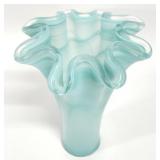 Thick Sea Green Murano Style Art Glass Vase