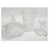 4pc Clear Glass Candle Holder, Cov. Dish
